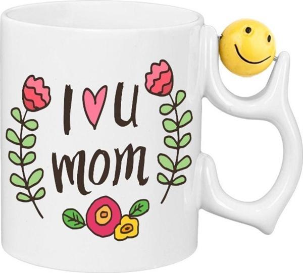 Kişiye Özel Anneler Günü T Kulplu Kalp kulp Gülen Yüz kulp Süblimasyon Baskılı Porselen Kupa Bardak Emoji - Image 1