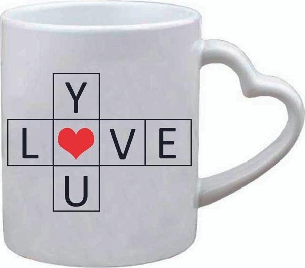 Kişiye Özel Love You Kalp Gülen Yüz Kulplu Hediye Süblimasyon Baskılı Beyaz Kupa Bardak Kalpli - Image 1