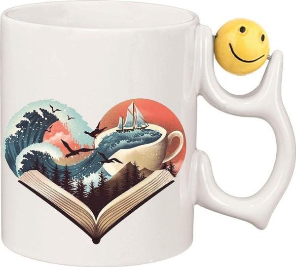 Kişiye Özel Manzara Kalp Coffee Kalp Kulplu Süblimasyon Kaliteli Baskılı Porselen Kupa Bardak Emoji Kulp - Image 1