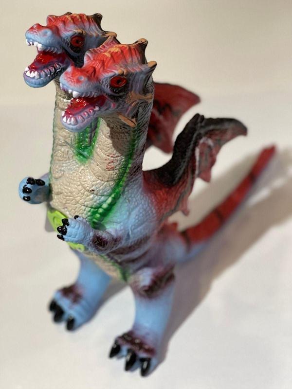 2 Kafalı Yumuşak Dokulu Sesli Hayvan Figür Renkli Ejderha Çocuk Oyuncak 30 Cm - Image 1