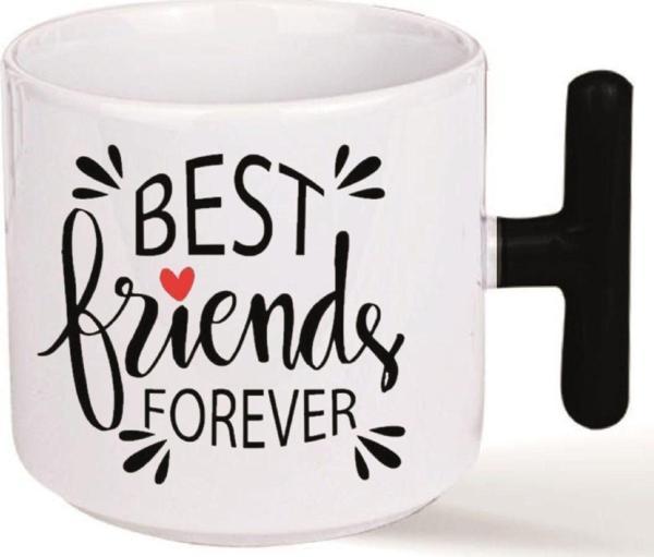 Kişiye Özel Best Friends Forever Renkli Kalp Kulp Süblimasyon Kaliteli Baskılı Porselen Kupa Bardak Siyah T - Image 1