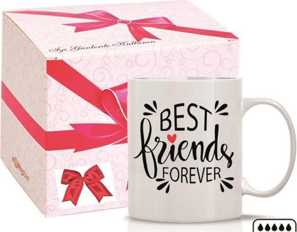 Kişiye Özel Best Friends Forever Renkli Kalp Kulp Süblimasyon Kaliteli Baskılı Porselen Kupa Bardak Düz Kulp - Image 1