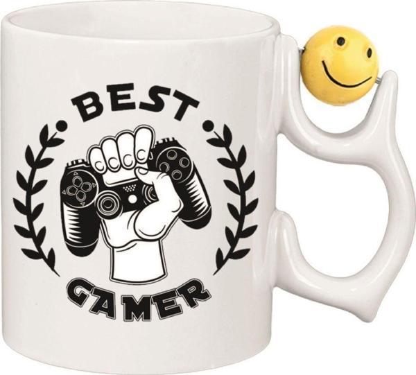 Kişiye Özel Best Gamer Gülen Yüz Kulplu Süblimasyon Oyun Kolu Baskılı Beyaz Kupa Bardak - Image 1