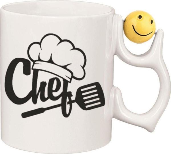 Kişiye Özel Chef Şef Şapkası Emoji Ve Kalp Kulplu Özel Süblimasyon Baskılı Porselen Kupa Bardak Emoji Kulp - Image 1