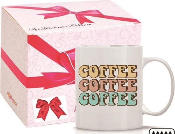 Kişiye Özel Coffee Emoji Ve Kalp Kulplu Özel Süblimasyon Kaliteli Baskılı Porselen Kupa Bardak Düz Kulp - Image 1