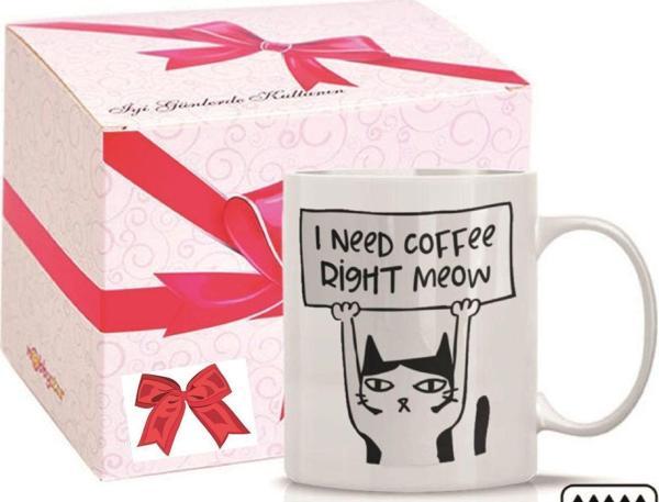Kişiye Özel Coffee Kedi Emoji Ve Kalp Kulplu Özel Süblimasyon Baskılı Porselen Kupa Bardak Düz Kulp - Image 1