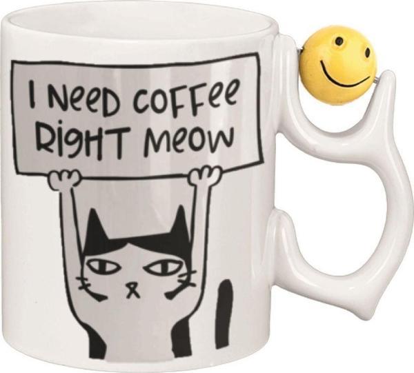 Kişiye Özel Coffee Kedi Emoji Ve Kalp Kulplu Özel Süblimasyon Baskılı Porselen Kupa Bardak Emoji Kulp - Image 1