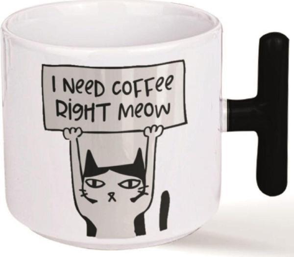 Kişiye Özel Coffee Kedi Emoji Ve Kalp Kulplu Özel Süblimasyon Baskılı Porselen Kupa Bardak Siyah T - Image 1