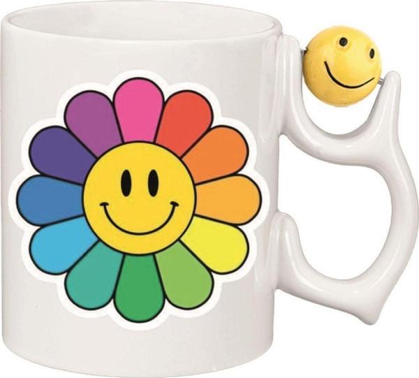 Kişiye Özel Rainbow Renkli Çiçek Kalp Kulplu Süblimasyon Kaliteli Baskılı Porselen Kupa Bardak Emoji Kulp - Image 1
