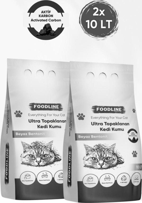 Foodline Aktif Karbonlu İnce Taneli Bentonit Topaklanan Kedi Kumu 10 Lt X 2 Adet - Image 1