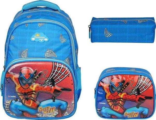 Relaxion Yeni Sezon Mavi Spiderman Figürlü İlkokul Sırt Çantası Beslenme Çantası Kalemlik Üçlü Takım - Image 1