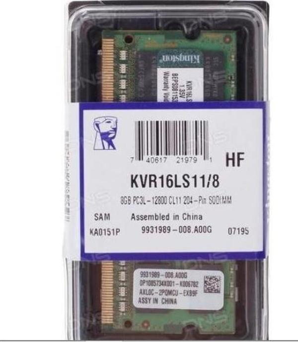 Kingston 8Gb Ddr3L 1600Mhz Cl11 1.35V Kvr16Ls11-8 (Pc3-12800) Notebook Ram - Image 1