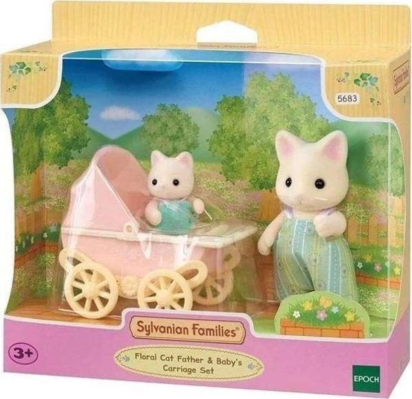 Adore Oyuncak 5683 Sylvanian Families Çiçekli Kedi Baba ve Bebek Arabası Seti +3 yaş - Image 1