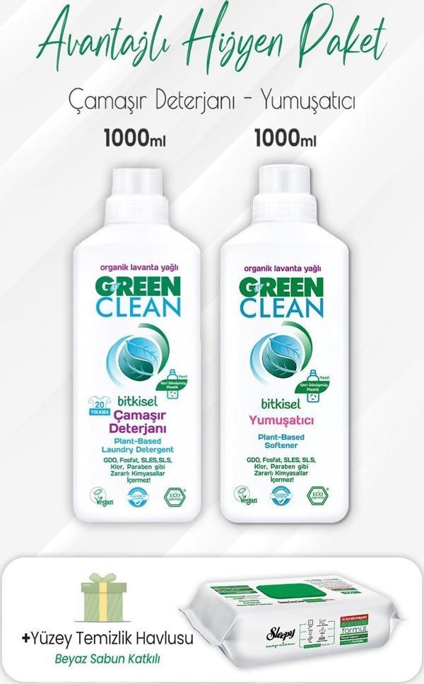Green Clean Bitkisel Çamaşır Deterjanı ve Yumuşatıcısı Lavanta Yağlı 1000 ml - Image 1