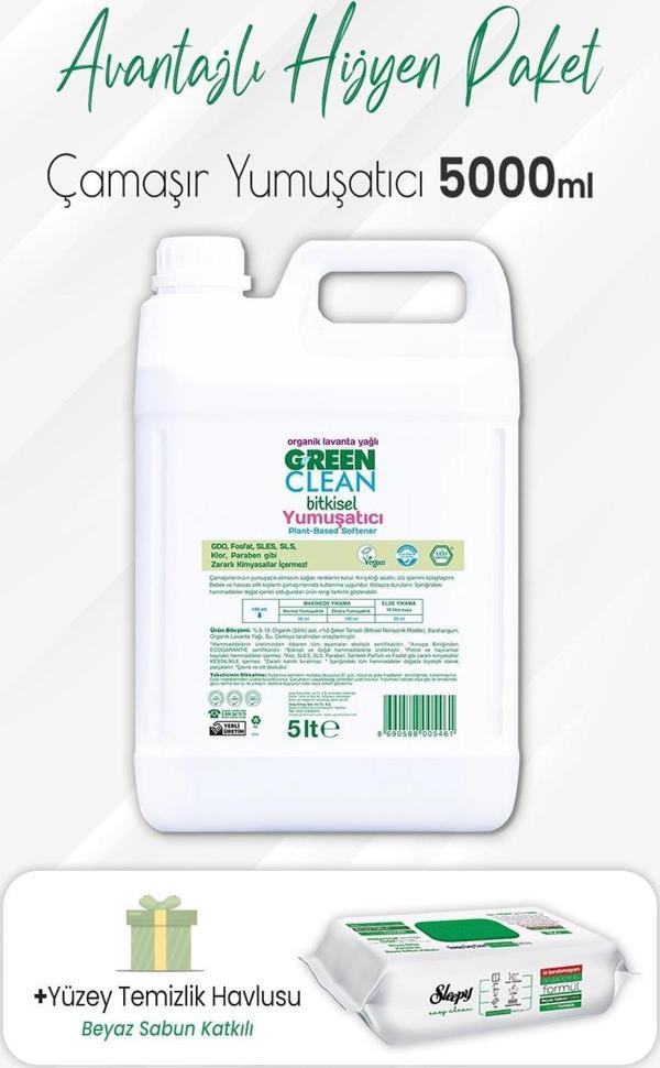 Green Clean Bitkisel Çamaşır Yumuşatıcı 5 lt ve Easy Clean Yüzey 100' lü - Image 1