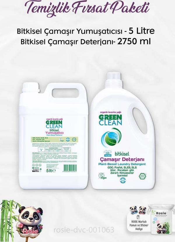 Green Clean Bitkisel Sıvı Çamaşır Deterjanı 2750 ml, Çamaşır Yumuşatıcısı 5 lt ve ROSIE - Image 1