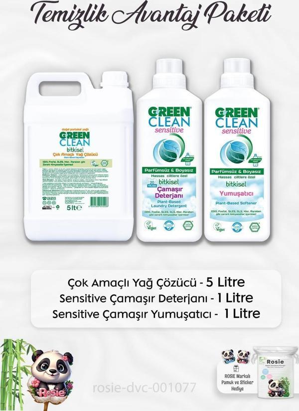 Green Clean Yağ Çözücü Portakal Yağlı 5 lt,Çamaşır Deterjanı ve Yumuşatıcı 1 lt, ROSIE - Image 1