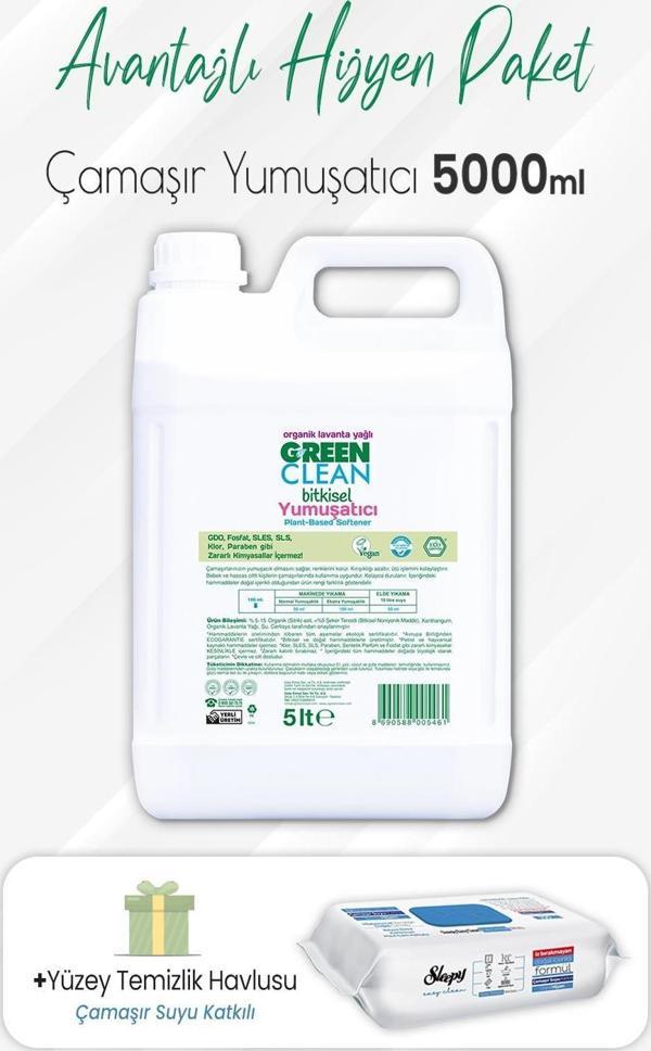 Green Clean Yumuşatıcı 5 lt ve Çamaşır Sulu Yüzey 100' lü - Image 1