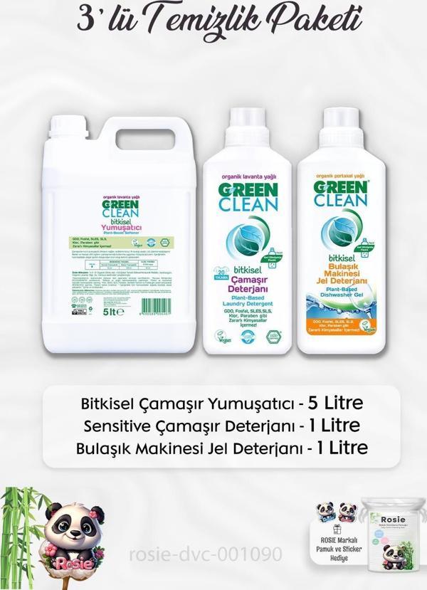 Green Clean Yumuşatıcı 5 lt, B.Makinesi Deterjanı 1 lt, Çamaşır Deterjanı 1 lt ve ROSIE - Image 1
