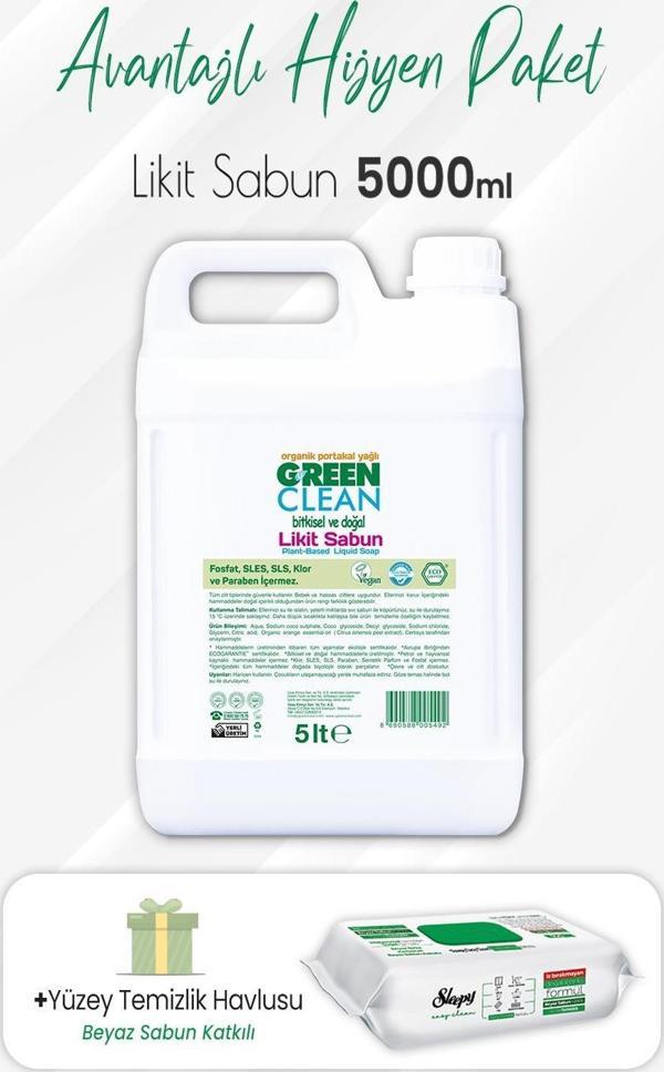 Green Clean Bitkisel Likit Sabun 5 lt ve Easy Clean Yüzey Temizlik 100' lü - Image 1