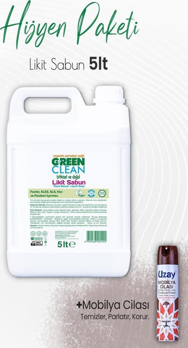 Green Clean Likit Sabun Portakal 5 lt ve Mobilya Cilası Sandalağacı 300 ml - Image 1