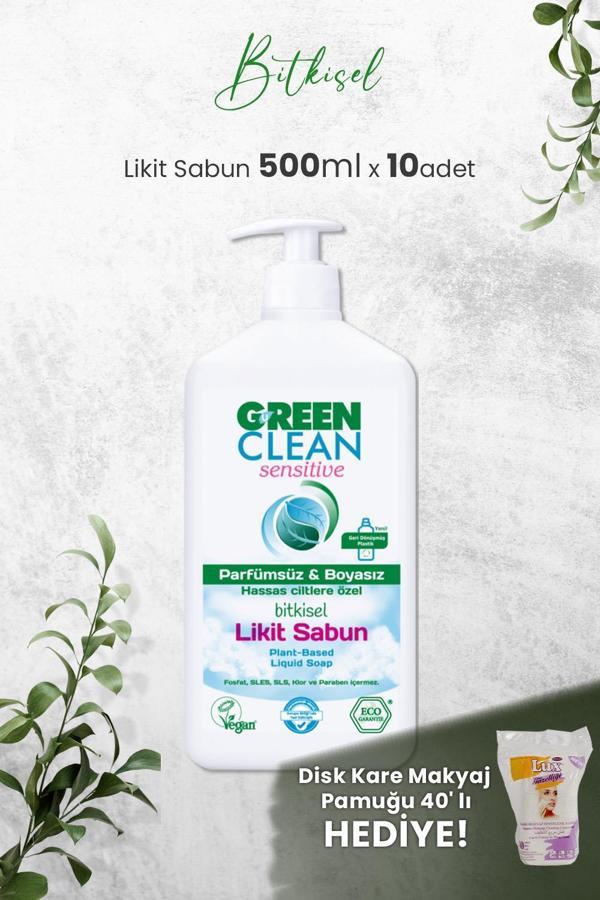 U Green Clean Organik Kokusuz Likit Sensitive Sabun 500 ML x 10 Adet ve Hediyeli - Image 1