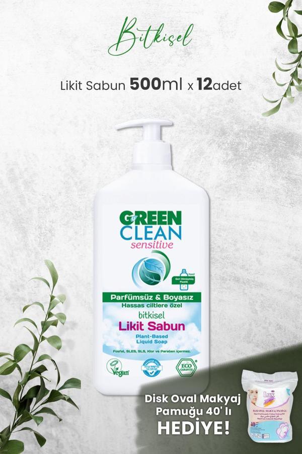 U Green Clean Organik Kokusuz Likit Sensitive Sabun 500 ML x 12 Adet ve Hediyeli - Image 1