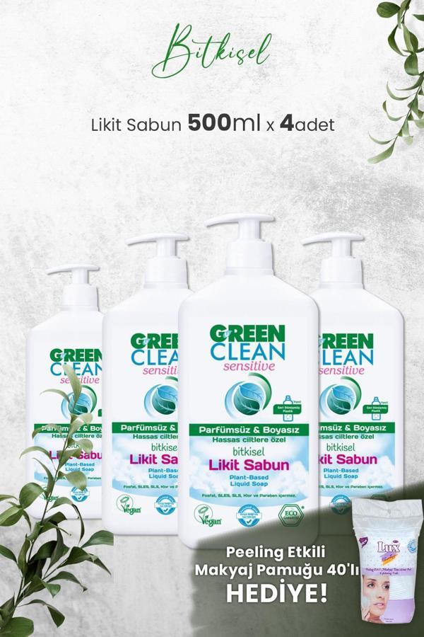 U Green Clean Organik Kokusuz Likit Sensitive Sabun 500 ML x 4 Adet ve Hediyeli - Image 1