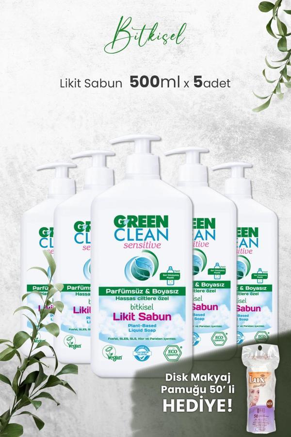 U Green Clean Organik Kokusuz Likit Sensitive Sabun 500 ML x 5 Adet ve Hediyeli - Image 1