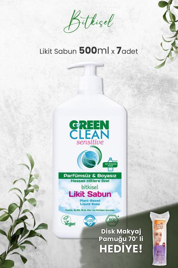 U Green Clean Organik Kokusuz Likit Sensitive Sabun 500 ML x 7 Adet ve Hediyeli - Image 1