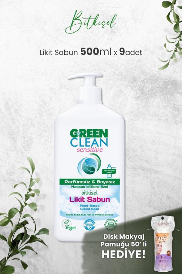 U Green Clean Organik Kokusuz Likit Sensitive Sabun 500 ML x 9 Adet ve Hediyeli - Image 1