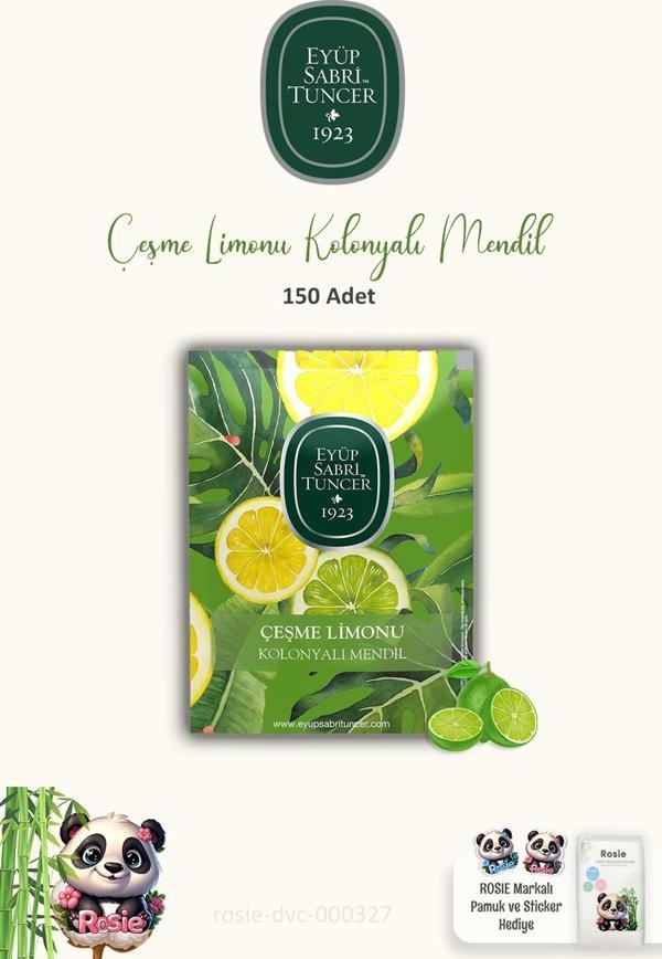Eyüp Sabri Tuncer Kolonyalı Mendil 3 Paket 50'li Çeşme Limonu ve Pamuk ROSIE - Image 1