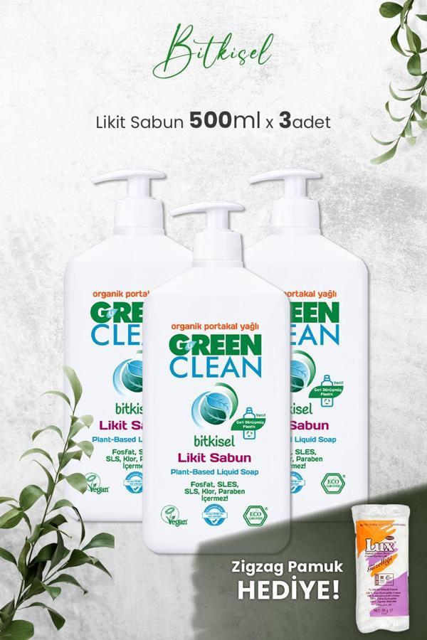 U Green Clean Organik Sıvı Sabun Portakallı 500 ML x 3 Adet ve Hediyeli - Image 1