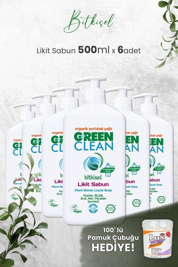 U Green Clean Organik Sıvı Sabun Portakallı 500 ML x 6 Adet ve Hediyeli - Image 1