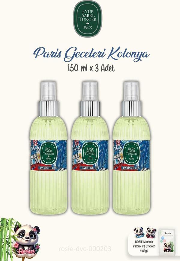 Eyüp Sabri Tuncer Paris Gecesi Kolonya 3 Adet  Sprey 150 ml ve ROSIE Pamuk 60'lı - Image 1