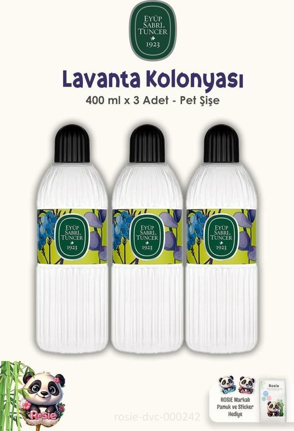 Eyüp Sabri Tuncer Lavanta Kolonyası 3Adet Silindir Pet Şişe 400 ml ve ROSIE Pamuk - Image 1