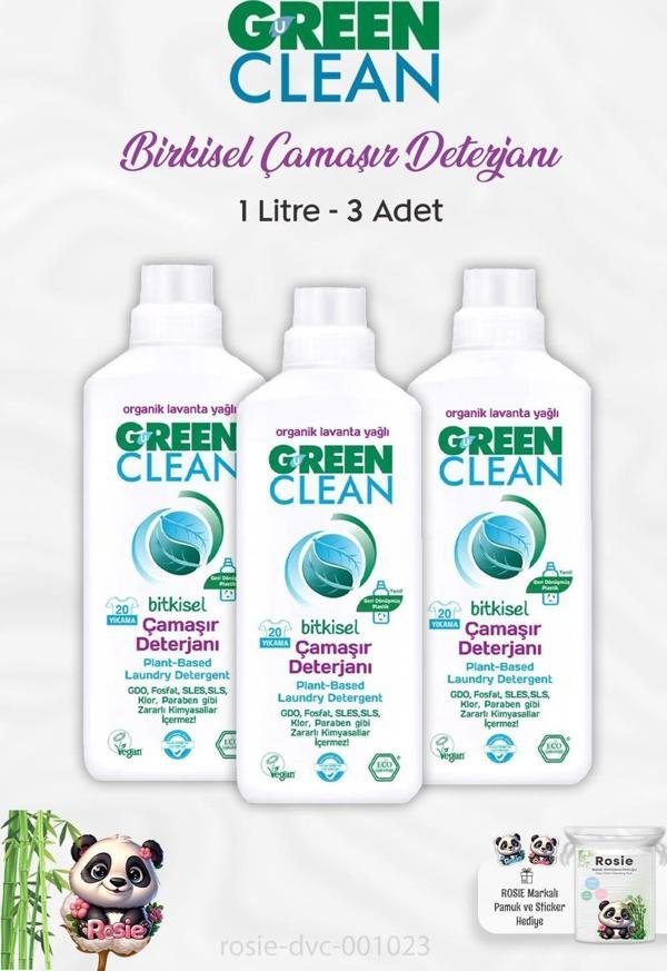 3 Adet Green Clean Bitkisel Çamaşır Deterjanı Lavanta Yağlı 1 lt ve ROSIE - Image 1