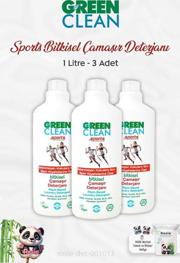 3 Adet Green Clean Sports Bitkisel Çamaşır Deterjanı 1 lt ve ROSIE - Image 1