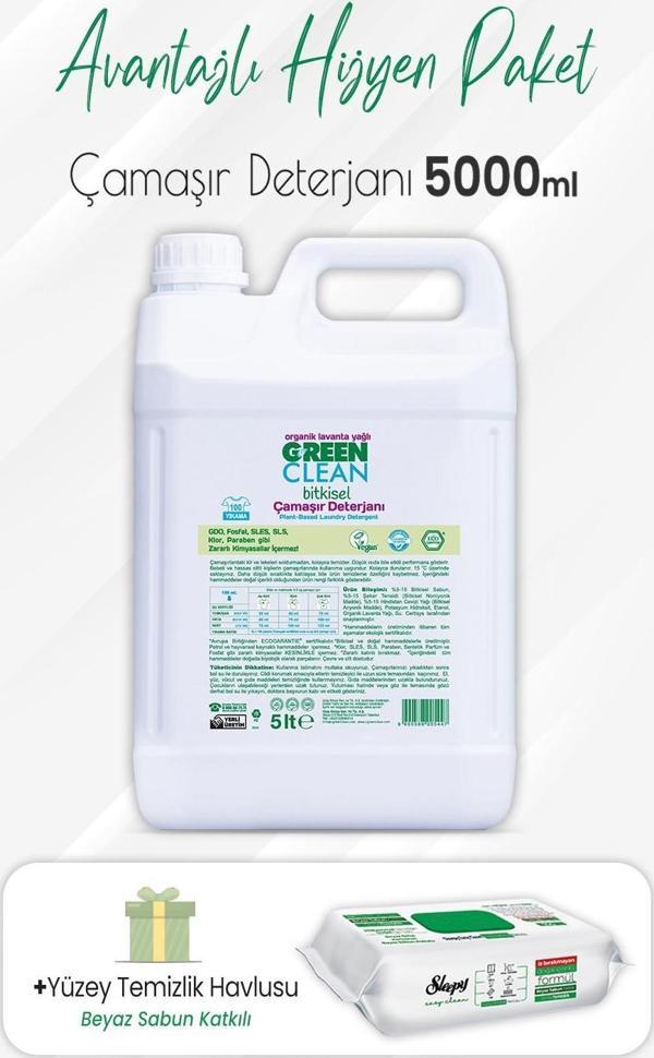 Green Clean Bitkisel Çamaşır Deterjanı 5 lt ve Easy Clean Yüzey Temizlik 100' lü - Image 1