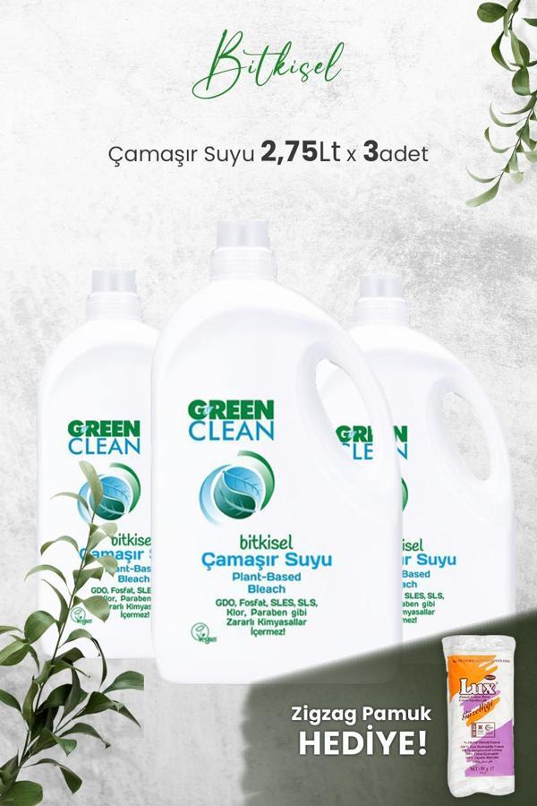 Green Clean Bitkisel Çamaşır Suyu 2,75 Lt x 3 Adet ve Hediyeli - Image 1