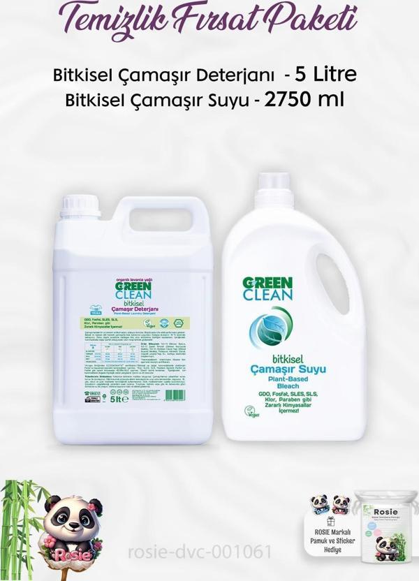 Green Clean Bitkisel Çamaşır Suyu 2750 ml, Çamaşır Deterjanı 5 lt ve ROSIE - Image 1