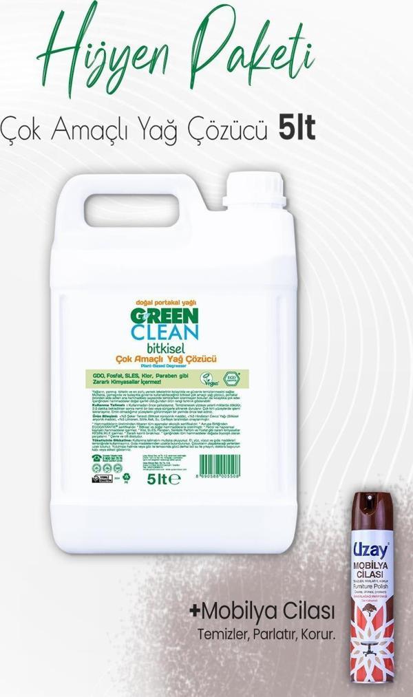 Green Clean Bitkisel Çok Amaçlı Yağ Çözücü Portakal Yağlı 5 lt ve Mobilya Cilası Sandalağacı 300 ml - Image 1