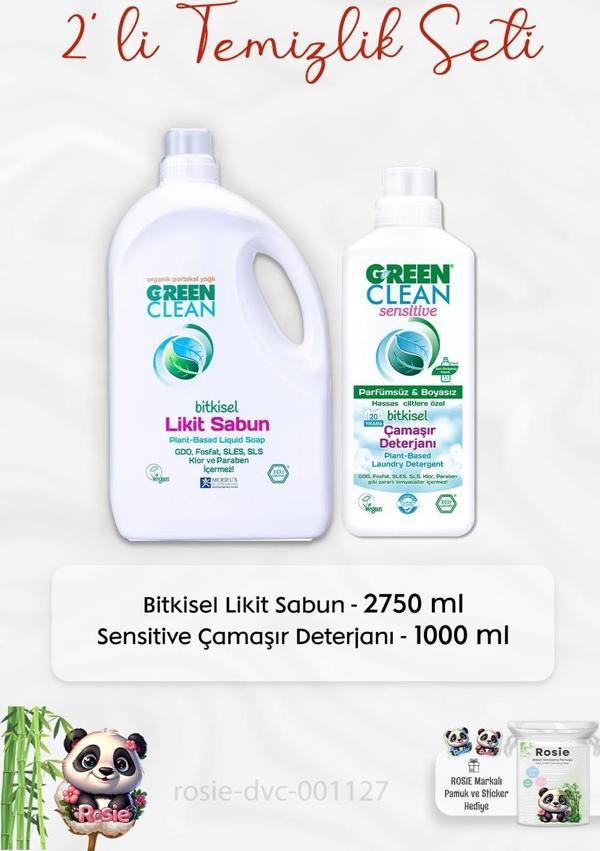 Green Clean Bitkisel Likit Sabun 2750 ml, Sensitive Çamaşır Deterjanı 1 lt ve ROSIE - Image 1
