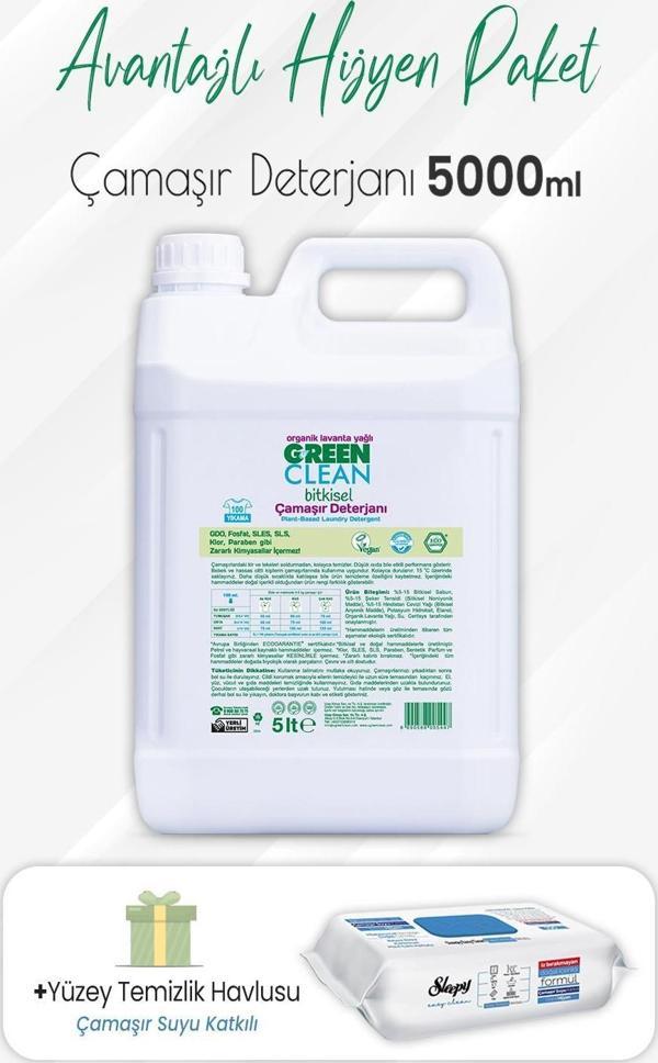 Green Clean Çamaşır Deterjan 5 lt ve Çamaşır Sulu Yüzey 100' lü - Image 1