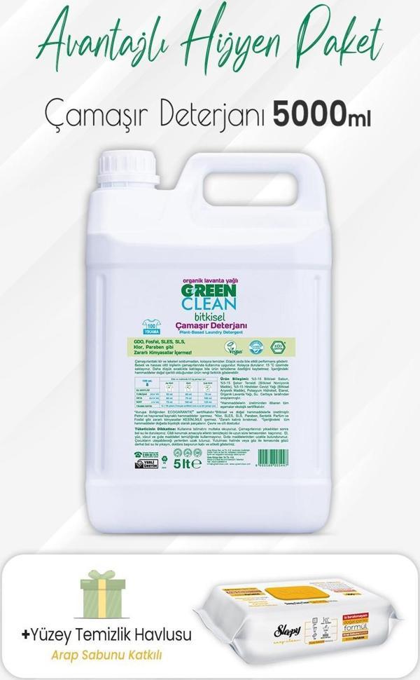 Green Clean Çamaşır Deterjanı 5 lt ve Arap Sabunlu Yüzey Temizlik 100' lü - Image 1