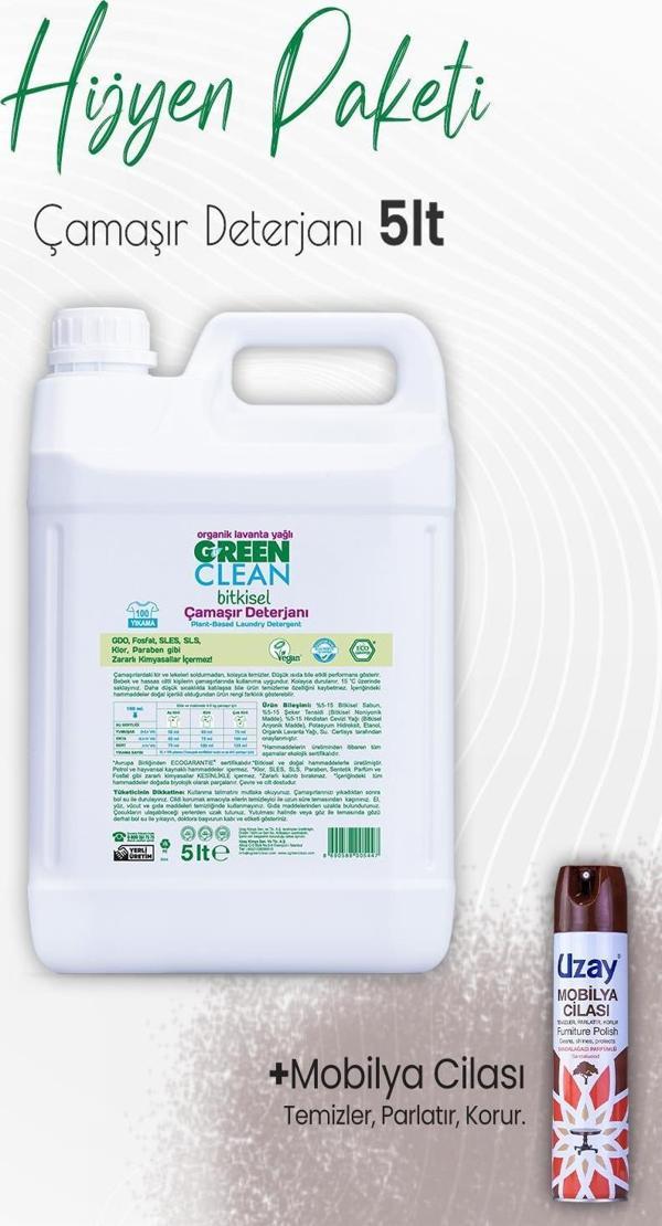 Green Clean Çamaşır Deterjanı Lavanta 5 lt ve Mobilya Cilası Sandalağacı 300 ml - Image 1
