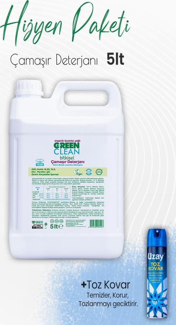 Green Clean Çamaşır Deterjanı Lavanta Yağlı 5 lt ve Toz Kovar Parfümlü 300 ml - Image 1