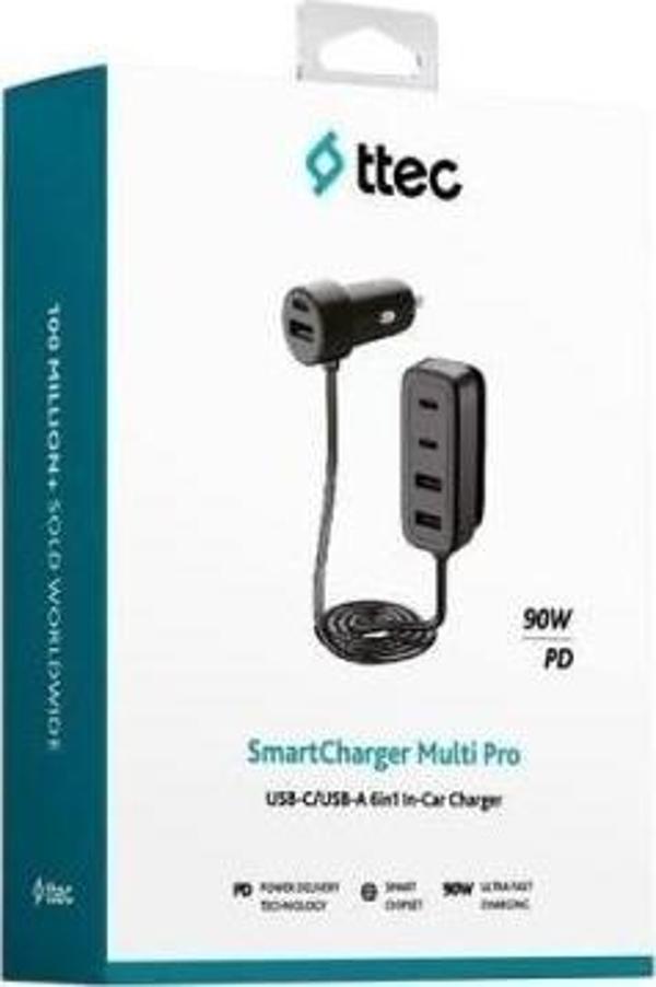 Ttec SmartCharger 6sı 1 Arada PD 90W Araç Hızlı Şarj Aleti 3 USB-C+3 USB-A 2CKP06S - Image 1