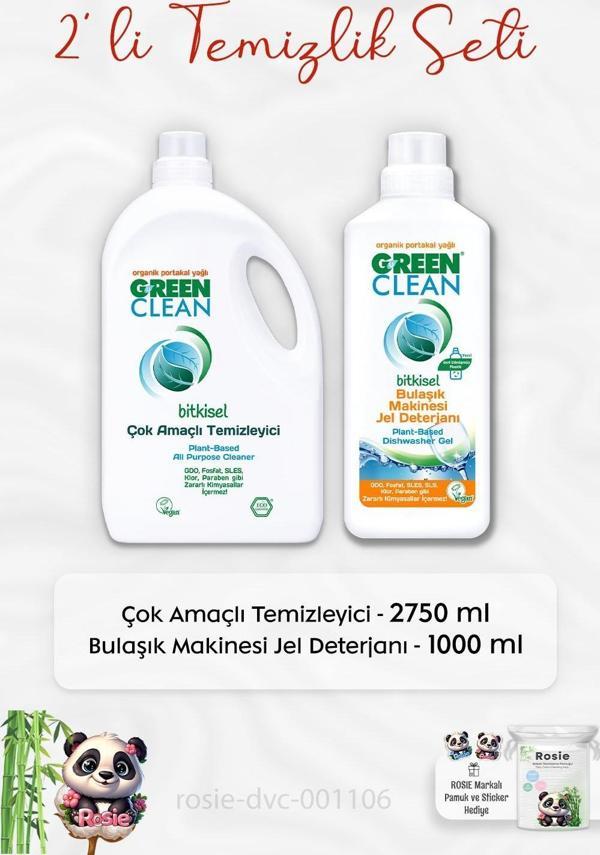 Green Clean Çok Amaçlı Temizleyici 2750 ml, B.Makinesi Jel Deterjanı 1lt ve ROSIE - Image 1
