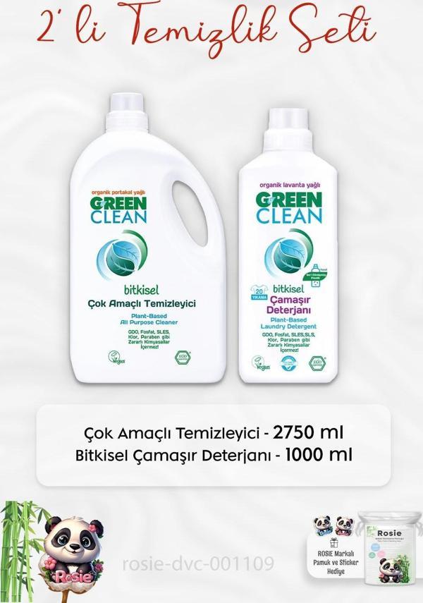 Green Clean Çok Amaçlı Temizleyici 2750 ml, Çamaşır Deterjanı 1lt ve ROSIE - Image 1